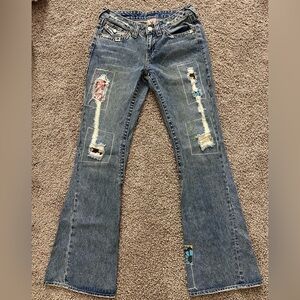 True Religion Blue Patchwork Flare Jeans